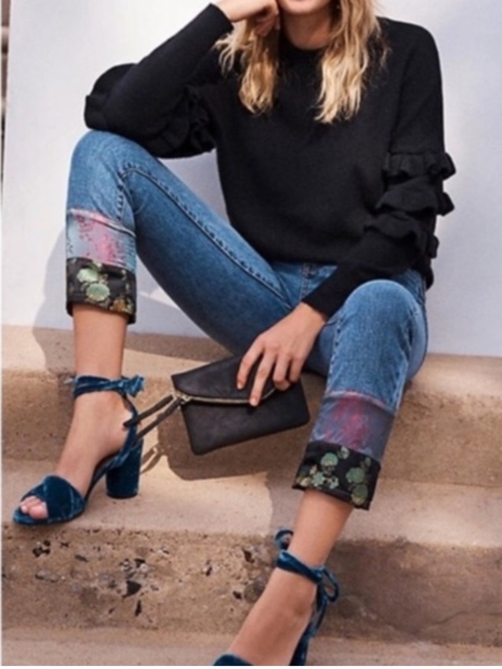 Anthropologie Pilcro Slim Boyfriend Oriental Satin Patchwork Hem Ankle Jean 30